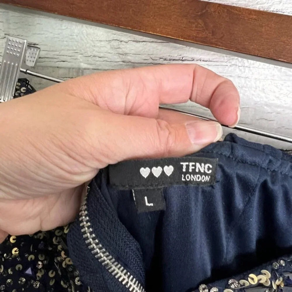 TFNC navy blue strapless sequin party dress  ASOS size large gold - Picture 5 of 8